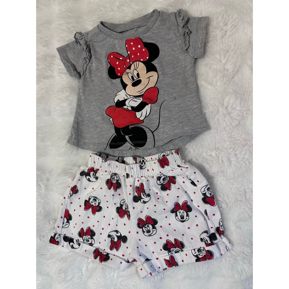 Disney Junior Minnie Mouse 2-Piece Outfit Set Gray Top & Shorts Size 12M